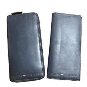 Tommy Hilfiger Black Leather Zip Wallet & Bifold Long Wallet